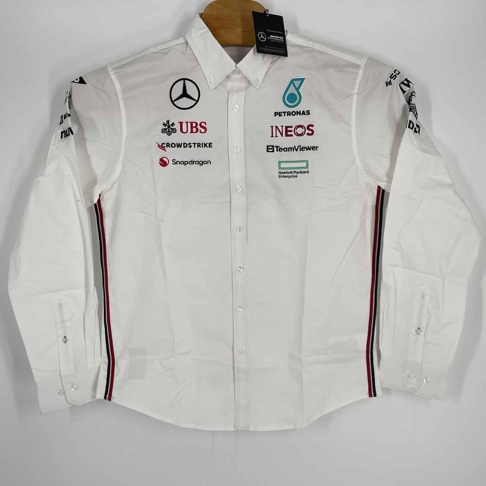 Men's Mercedes AMG Petronas F1 2024 Team Button Down Shirt White NEW‎ Size L